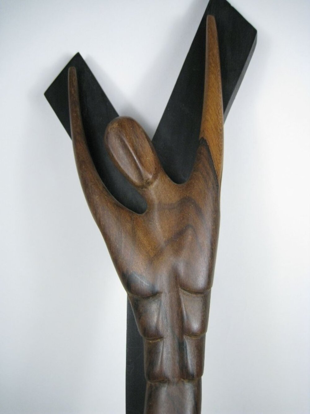 Hand Carved Wooden Cross Abstract Christ Figure Sculpture Wall Decor 18 inch